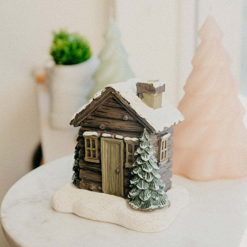 Log Cabin Incense Burner Rustic Christmas Chimney Hut Incense Cone Burner Collectible Resin Statue Table